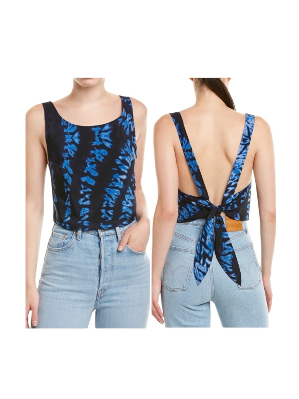 WINSTON WHITE Revolve Black Daria Tie Dye Open Back Crop Top NWT $128 Boho Fest